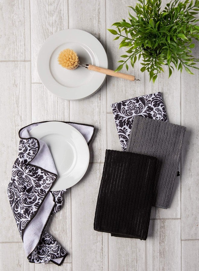 DII Cleaning Collection Multi-Purpose Microfiber, Black Damask, Dishtowel Set - Image 4